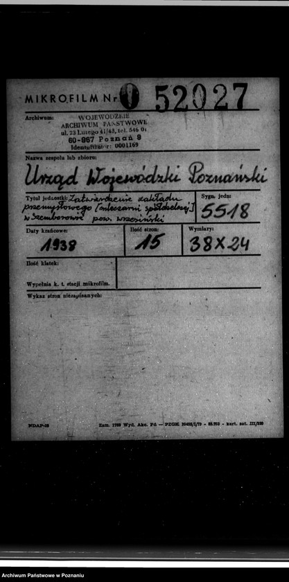 Obraz 2 z jednostki "Zatwierdzenie zakładu przemysłowego /mleczarni spółdzielczej/ w Szemborowie powiat wrzesiński"