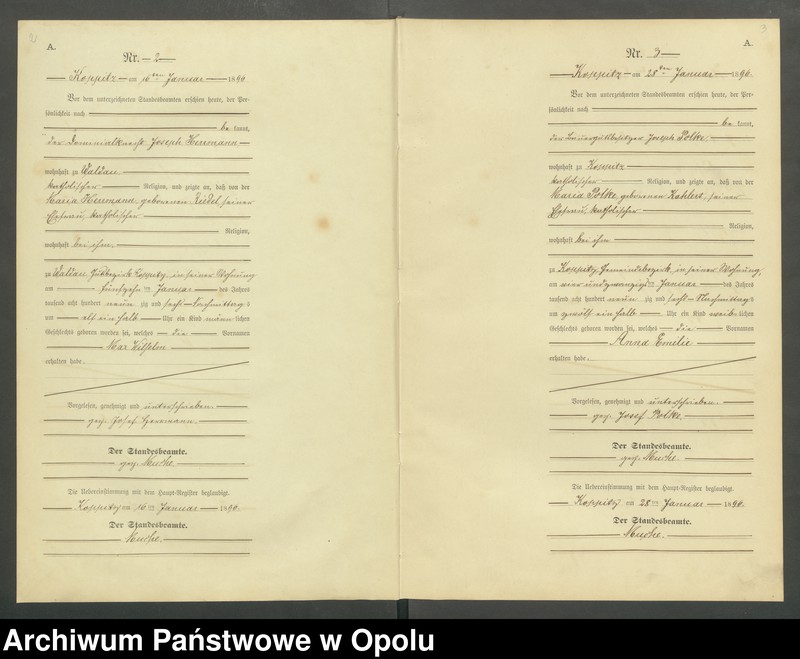 Obraz 4 z jednostki "Geburts-Neben-Register Standesamts Koppitz pro 1896"