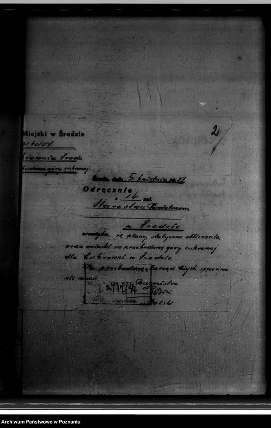 Obraz 6 z jednostki "Zatwierdzenie zakładu przemysłowego /przebudowy budynku góry cukrowej/ Cukrowni w Środzie Spółka Akcyjna"