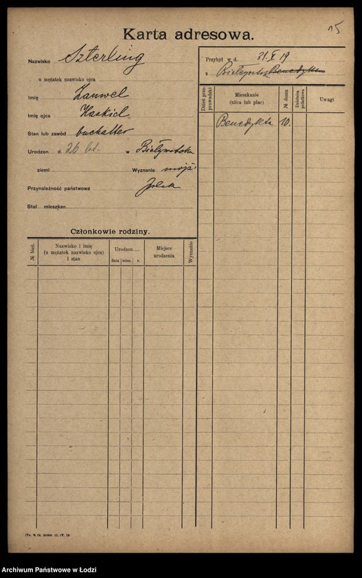 Obraz 17 z jednostki "[Spis ludności Łodzi] Szterling-Sztikert"