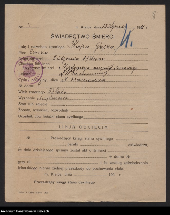 image.from.unit.number "Załączniki do akt zgonu Okręgu Bożniczego Kielce za rok 1931"