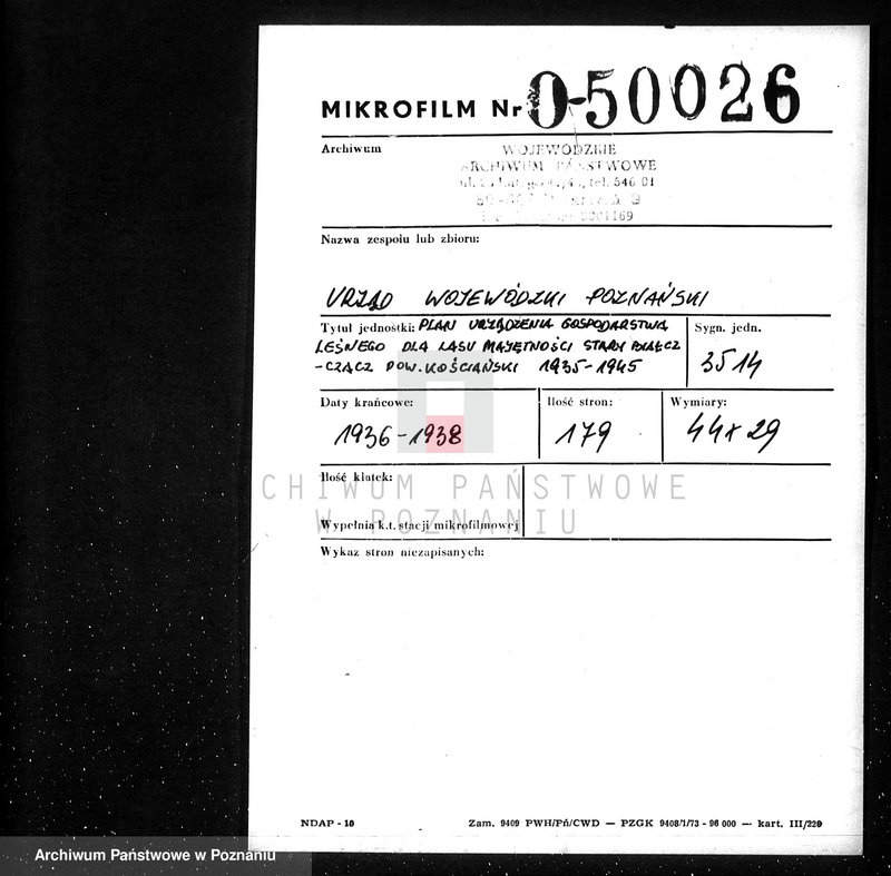Obraz 2 z jednostki "Plan urządzania gospodarstwa leśnego dla lasu majętności Stary Białcz-Czacz powiat kościański 1935-1945"