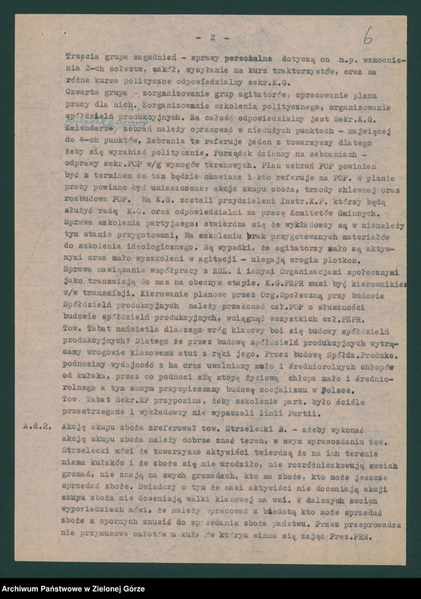 image.from.unit.number "Sektor organizacyjny i kadr: Działalność komitetów gminnych i gromadzkich w zakresie rolnictwa - oceny, analizy, sprawozdania i informacje Wydziału, komitetów powiatowych i pracowników KW "