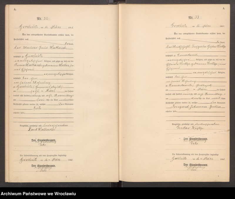 Obraz 19 z jednostki "księga urodzeń Urzędu Stanu Cywilnego w Goszczu (Goschütz) 1898"
