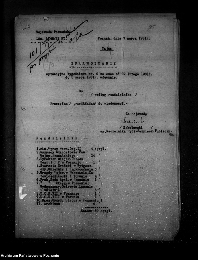 Obraz 5 z jednostki "Sprawozdania sytuacyjne tygodniowe ze stanu bezpieczeństwa za czas od 27 lutego do 7 maja 1931 r. /nr 9-17/"