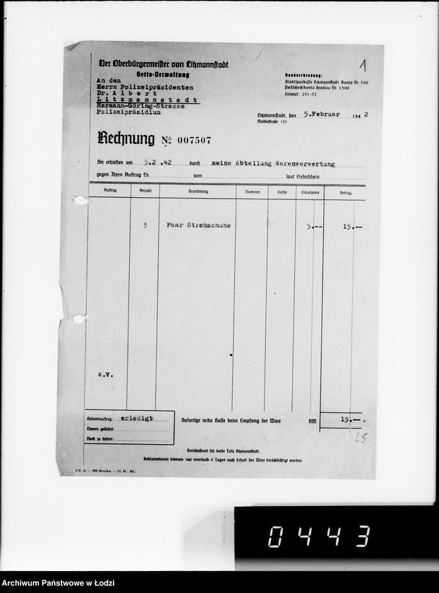 Obraz 8 z jednostki "Einnahme Anweisungen. [Sprzedaż przedmiotów skonfiskowanych]"