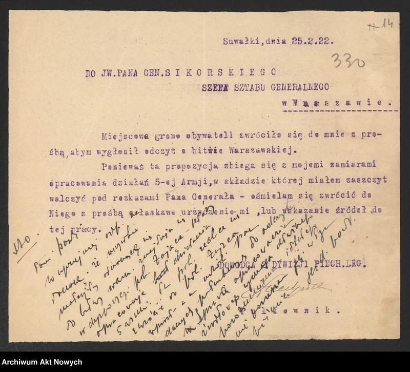 image.from.unit.number "Działalność Władysława Sikorskiego jako szefa Sztabu Generalnego WP. Sprawa uposażeń oficerów. Współpraca z francuskim dowództwem wojskowym. Stosunki dyplomatyczne między Polską a Rosją Radziecką. Raport, korespondencja."