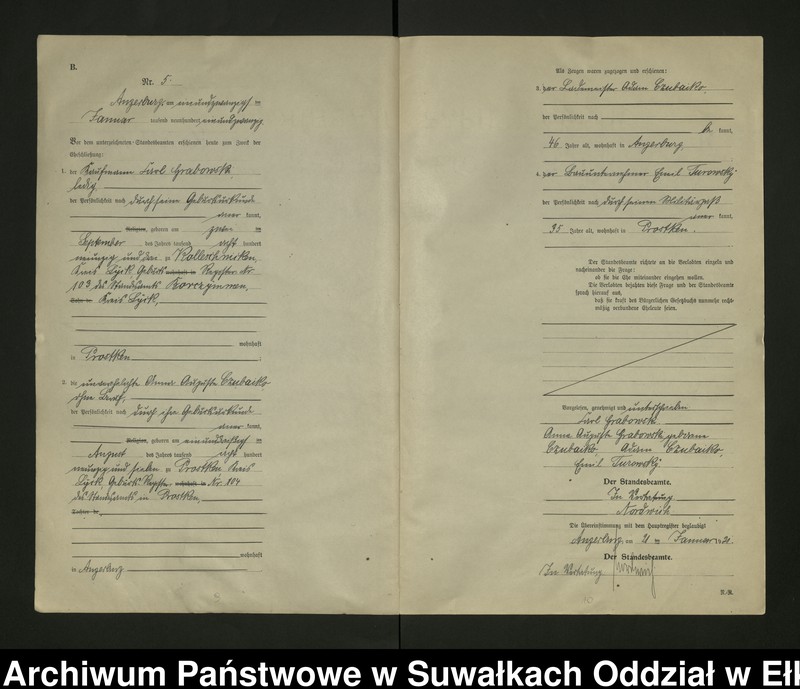 image.from.unit.number "B2. Heirats = Register (Neben = Register) Standesamt Angerburg einschl. der Bezirke, Gross Strengeln, Kehlen und Prinowen No 1 bis 95"