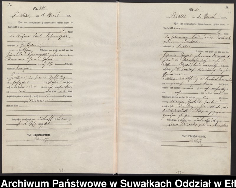 image.from.unit.number "Geburts-Haupt-Register des Königlichen Preussischen Standes-Amtes Bialla Kreis Johannisburg"