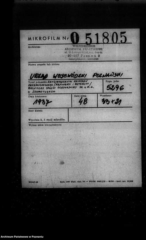 Obraz 2 z jednostki "Zatwierdzenie zakładu przemysłowego rafinerii i kotłowni/ Rolniczej Spółki Olejarskiej Spółka z o. o. w Szamotułach"