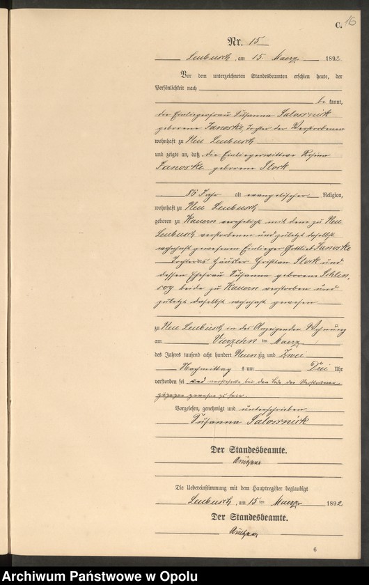 image.from.unit.number "Sterbe-Neben-Register Standes-Amt Leubusch 1892"