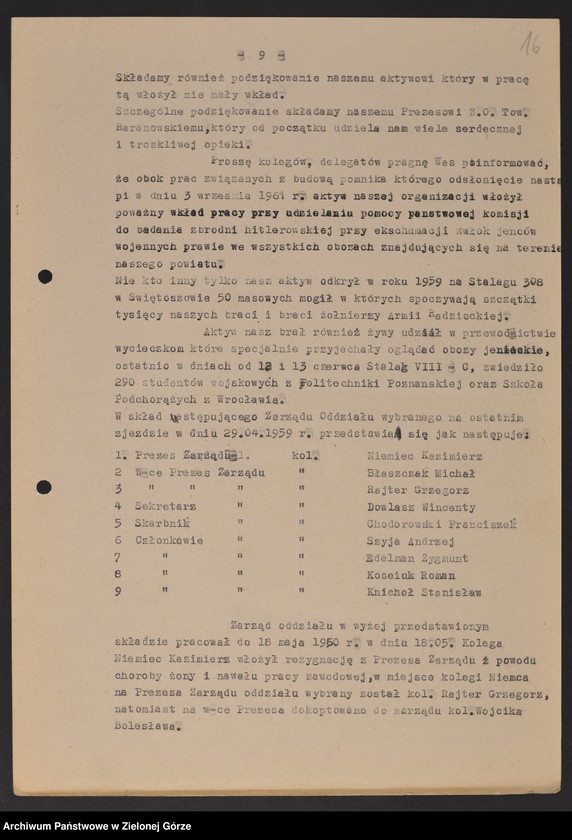 image.from.unit.number "Oddział Powiatowy ZBoWiD w Żaganiu. - Walny Zjazd Powiatowy z 16 czerwca 1961 r."