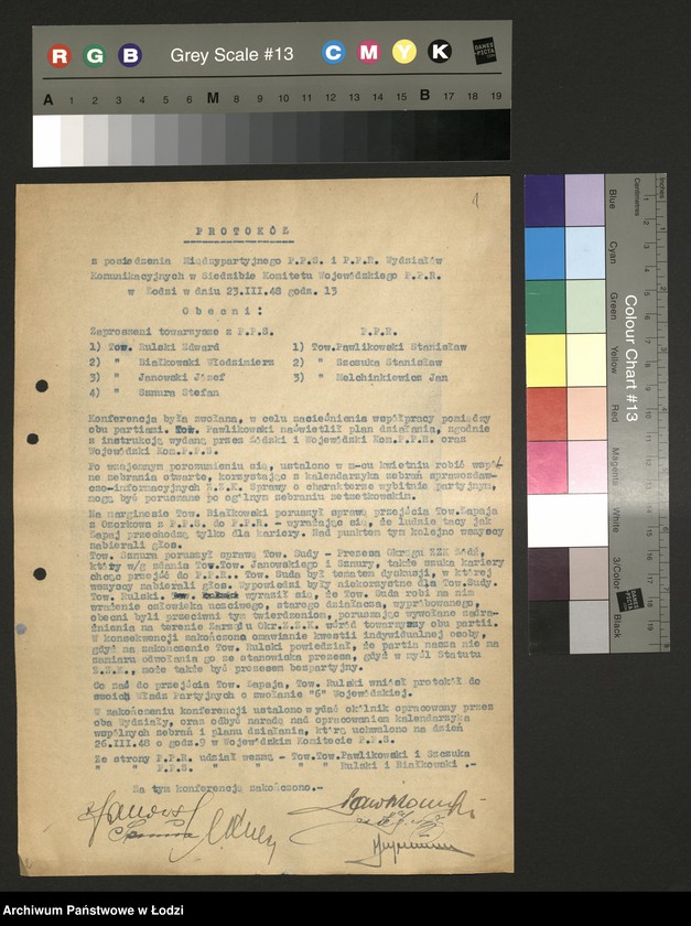 Obraz 2 z jednostki "Protokół z posiedzenia Oddziału Komunikacyjnego WK PPS i Wydziału Komunikacyjnego KW PPR. Okólnik międzypartyjne."