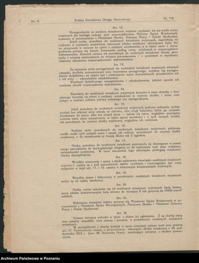 Obraz 8 z jednostki "/Rozkazy Dowództwa Okręgu Generalnego w Poznaniu/, nr 116-140."