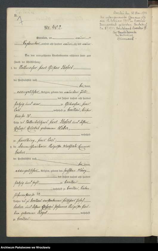 image.from.unit.number "Heiraths-Haupt-Register Breslau IV 1899 Band 3"