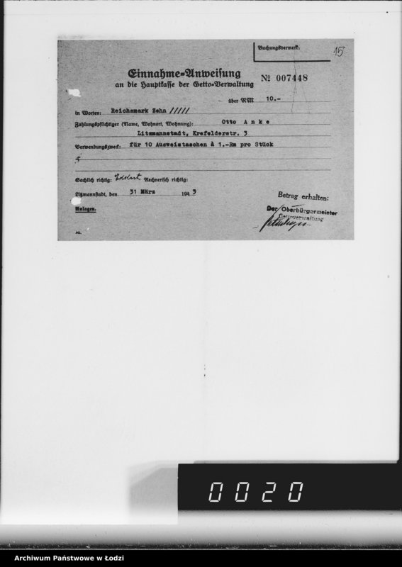 Obraz 18 z jednostki "Einnahme Anweisungen. [za różne wyroby] 73"