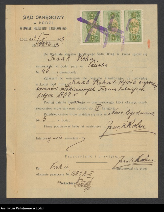 Obraz 3 z jednostki "Izaak Kohn- wyrób i sprzedaż towarów włókienniczych"