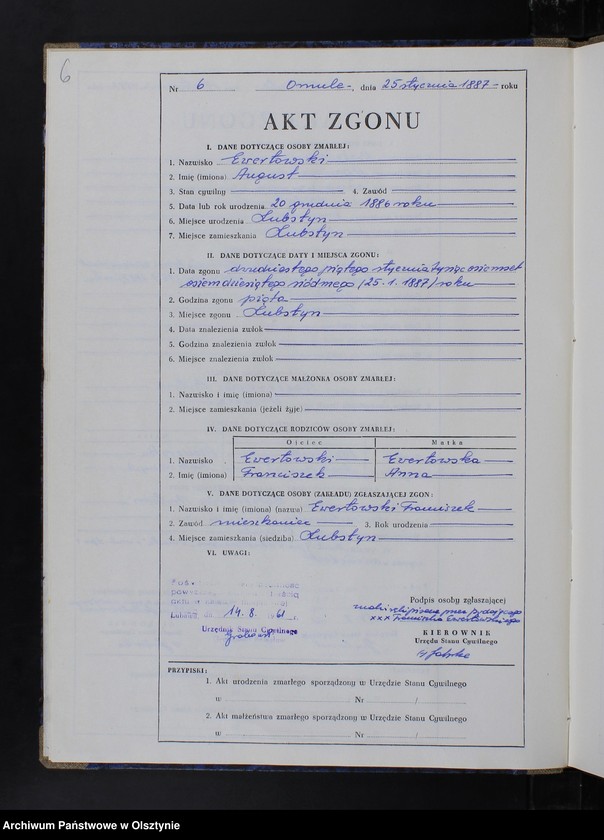 image.from.unit.number "Księga zgonów Nr 1 - 33 i 1 - 55 /przepisana w języku polskim z oryginału niemieckiego w dniach 14.08.-21.08.1961/"