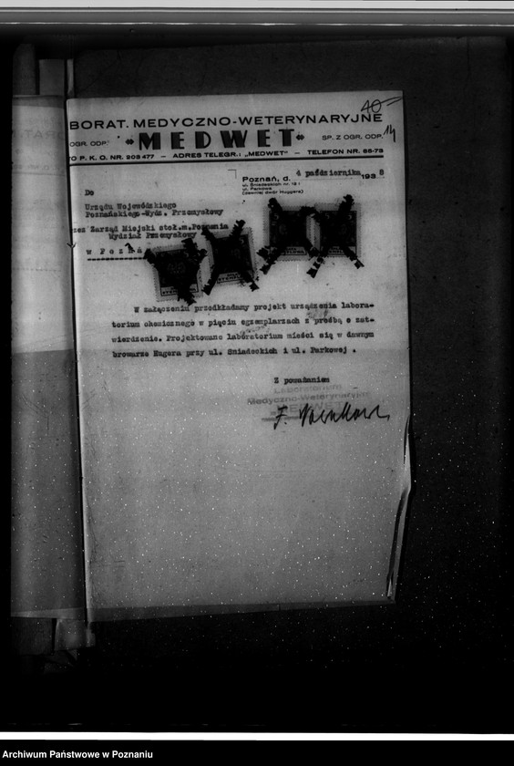 Obraz 18 z jednostki "Zatwierdzenie projektu rządzenia zakładu przemysłowego /Laboratorium Medyczno-Weterynaryjne "Medwet"/ w Poznaniu Fr. Nowakowskiego"