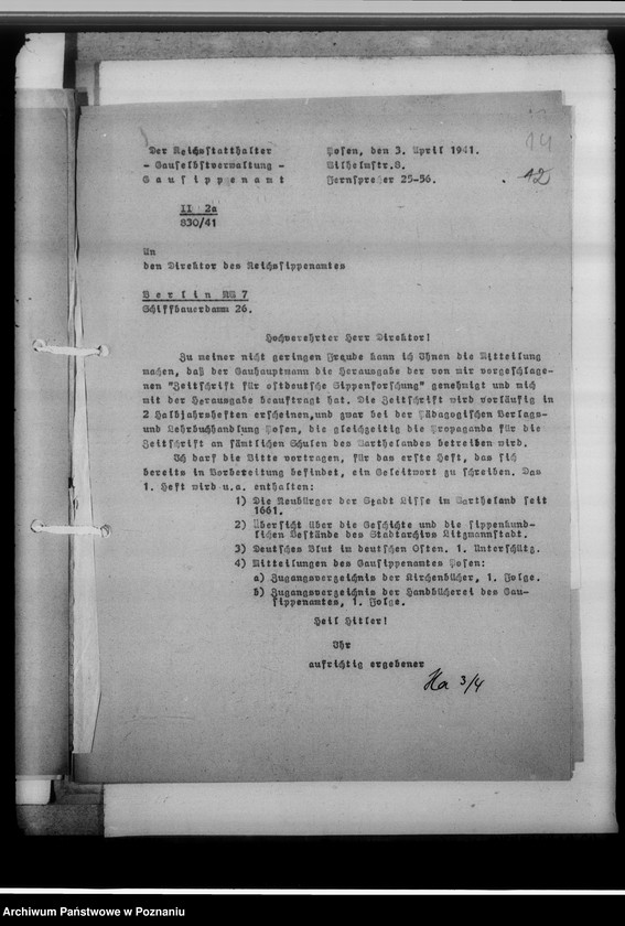 Obraz 19 z jednostki "[Korespondencja w sprawie wydawnictwa pod tytułem: Zeitschrift für ostdeutsche Sippenforschung]"