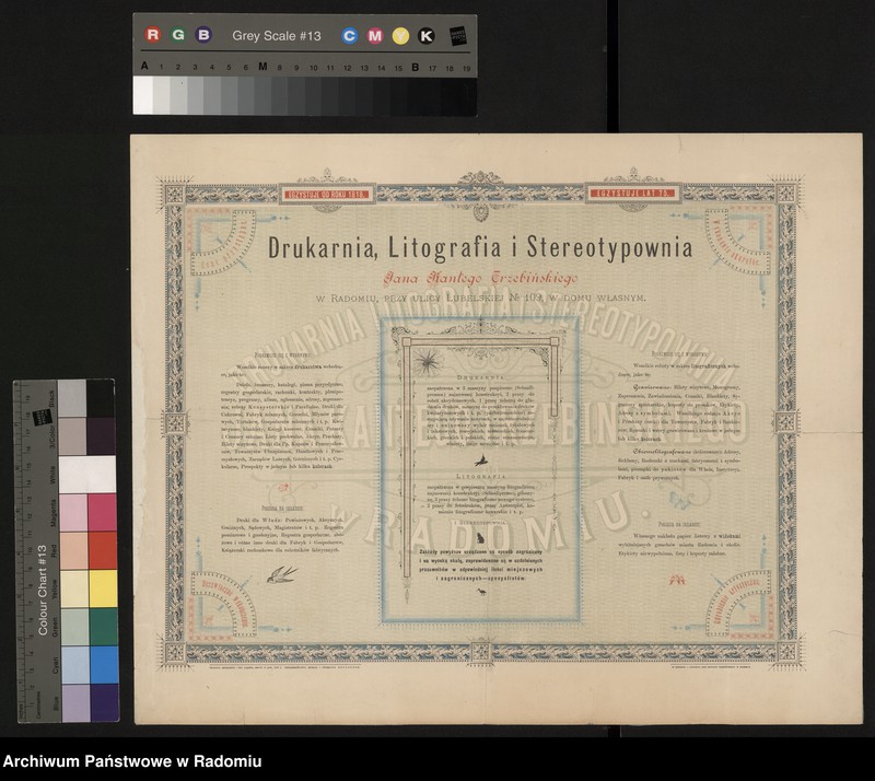 Obraz 4 z jednostki "Afisz reklamujący drukarnię i litografię Jana Kantego Trzebińskiego w Radomiu przy ul. Lubelskiej 109"