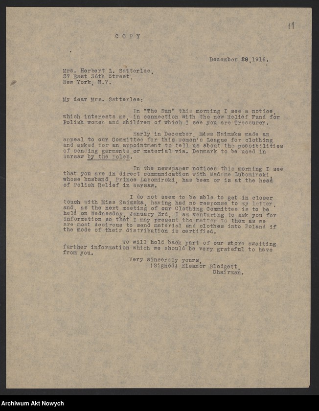 image.from.unit.number "Unit No. 7, The Comforts Committee of the Navy League and Clothing Committee of the Polish Victims Relief Fund Associated. Lista członków. Zarys działalności. Korespondencja"
