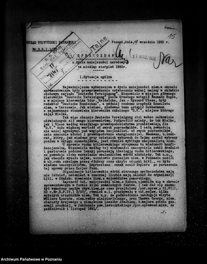 Obraz 19 z jednostki "Sprawozdania miesięczne z życia mniejszości narodowych za miesiące lipiec-grudzień 1932 r."