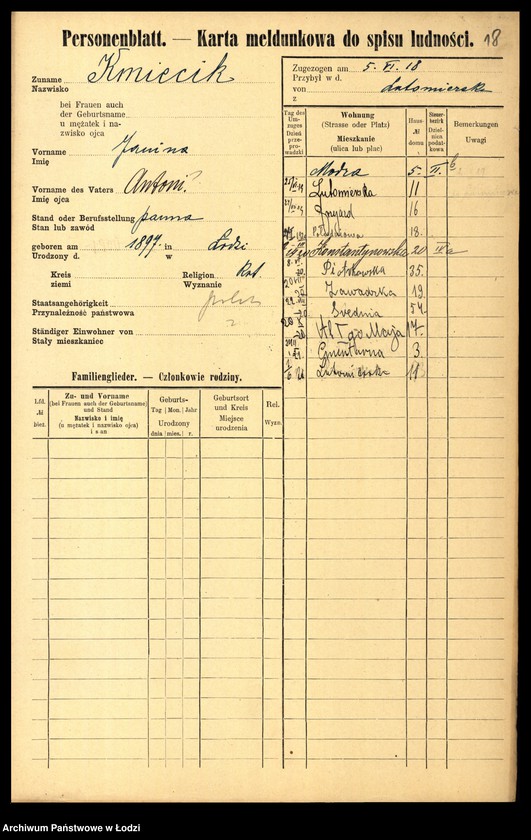 Obraz 20 z jednostki "[Spis ludności Łodzi] Kmiecik - Knittel"