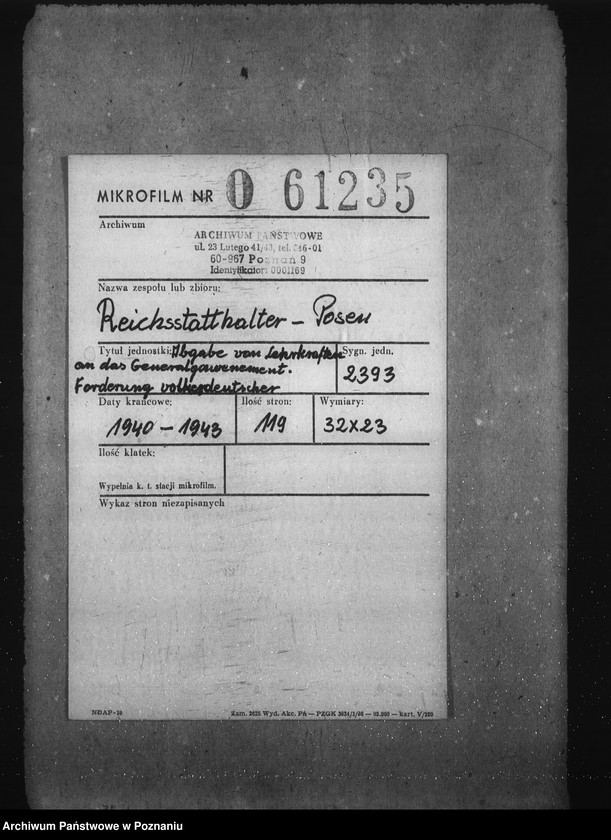 Obraz 2 z jednostki "Abgabe von Lehrkräften an das Generalgouvernement. Förderung volksdeutscher Lehrer"