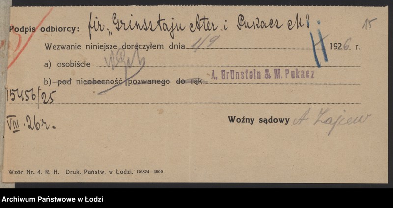 Obraz 18 z jednostki "Grinsztajn, Alter i Pukacz – wyrób i sprzedaż towarów wełnianych i półwełnianych"