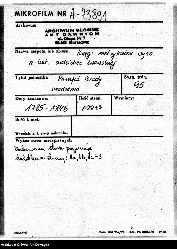 image.from.unit.number "Parafia: Brody. Dekanat: Brody. Księga metrykalna urodzeń tylko dla wsi Ponikowica. Tom I."