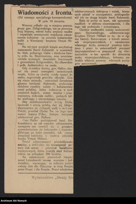 image.from.unit.number "Walki Armii Ochotniczej pod Warszawą. Wycinki prasowe."