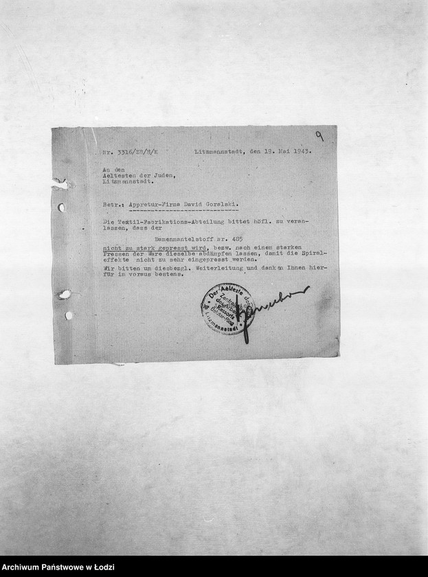 Obraz 12 z jednostki "Textil-Fabrikations-Abteilung [Produkcja i zapotrzebowanie materiałów dla resortu pracy]"