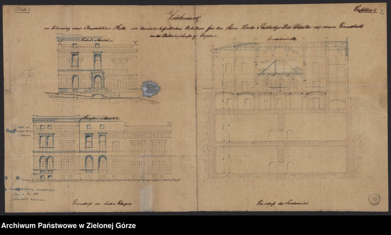 Obraz 11 z jednostki "Bahnhofstrasse. Erbaunnung einer Baurischbür - Halle mit Eiskellern. Herr Schneller. "