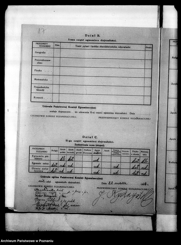 Obraz 20 z jednostki "[Gimnazjum Marii Magdaleny w Poznaniu protokoły z egzaminu dojrzałości eksternów]"