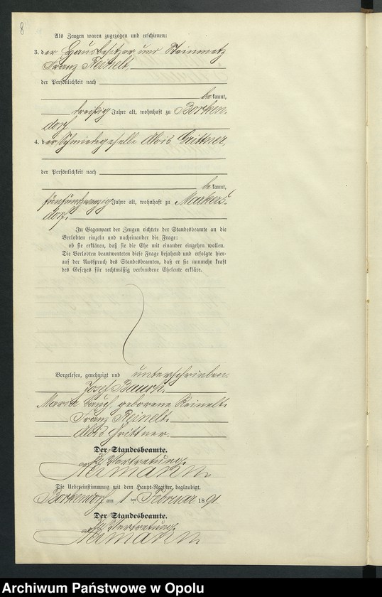 Obraz 12 z jednostki "Heiraths-Neben-Register des Standesamts Borkendorf pro 1891"