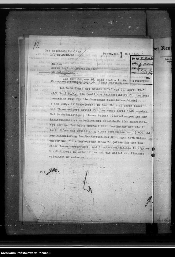 Obraz 16 z jednostki "Zuschüsse aus Reichsmitteln für Sondermassnahmen in Hohensalza (Inowrocław), Warthbrücken (Koło). Neubau einer festen Brücke."