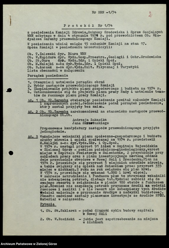 image.from.unit.number "Protokóły z posiedzeń Komisji Zdrowia, Ochrony Środowiska i Spraw Socjalnych Wojewódzkiej Rady Narodowej w Zielonej Górze; Nr 1 - 3; Tom 1 "
