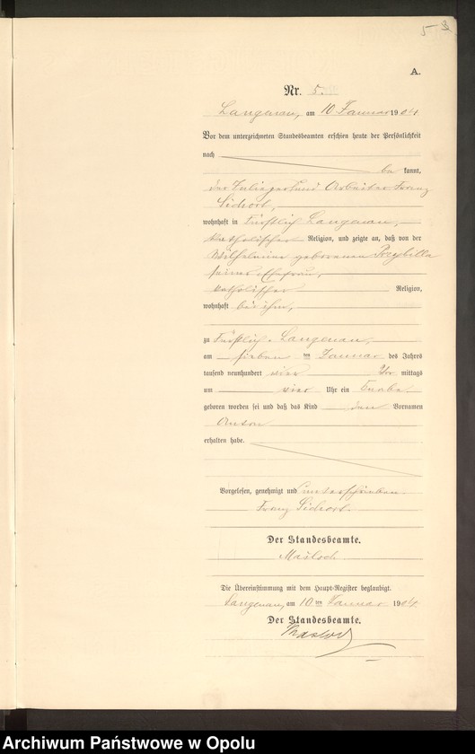 image.from.unit.number "Geburts-Neben-Register Standesamts Langenau pro 1904"