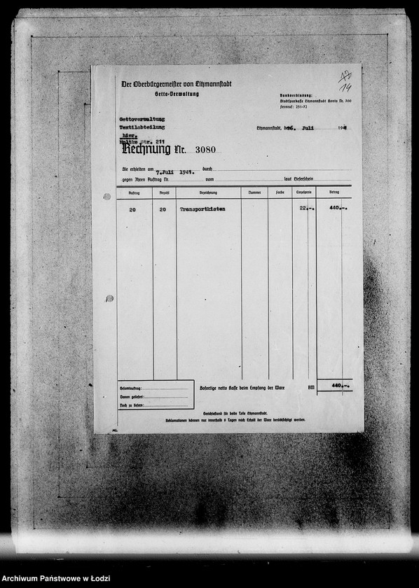 Obraz 19 z jednostki "Ausgelieferte Kommisionen Konto 0 von 60-[82] [Wydane na zlecenie G.V.meble z warsztatów Getta]."