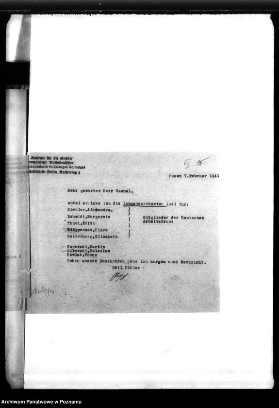 Obraz 9 z jednostki "Schriftwechsel mit der Reichsstalshalterei betr. die Gefolgschaftsmitglieder der Gräberzentrale"