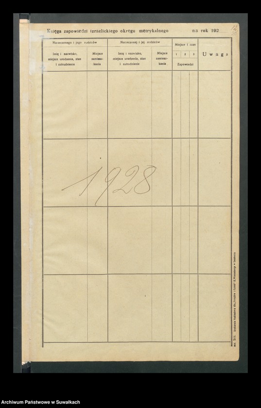 image.from.unit.number "Księga do zapis. zapowiedzi przedślubnych wyzn. mojżeszowego w m. Augustowie, r. 1926, 1927, 1928, 1929, 1930, 1931, 1932-1935 [1936]"
