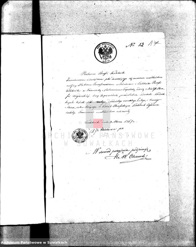 image.from.unit.number "Anneksa do Akt Zaślubionych Parafii Wigierskiej z Roku 1867."