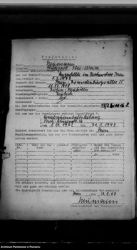 Obraz 7 z jednostki "Personalakten der Angestellten im Reichsarchiv - Posen, Hildegard Neumann"