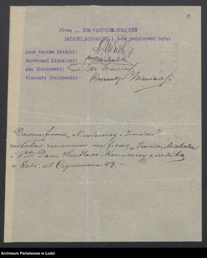 Obraz 15 z jednostki "Jan Nieniewski, Wincenty Nieniewski, Jerzy Iwiński – Dom handlowo-komisowy „Nieniewscy i Iwiński”"