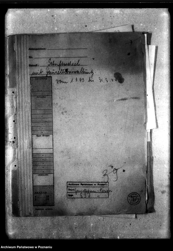 Obraz 4 z jednostki "Schriftwechsel mit der Gauselbsverwaltung vom 1 IV 1943 bis 31 III 1944. [Korespondencja w sprawach finansowych]."