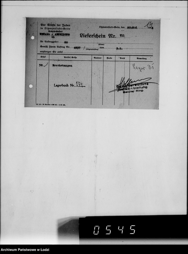 Obraz 18 z jednostki "Kriegsauftrag B N 239/11 Geräte u.Verbrauchsmitteln"