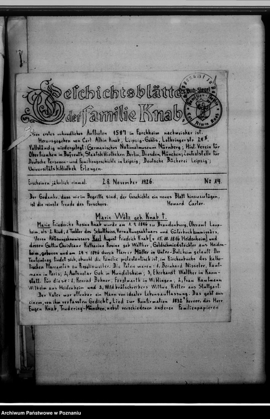 Obraz 4 z jednostki "Geschichtsblätter der Familie Knab, numery: 14 z 1926 roku, 19 i 20 z 1931 roku, 23 z 1934 roku i 26 z 1937 roku"