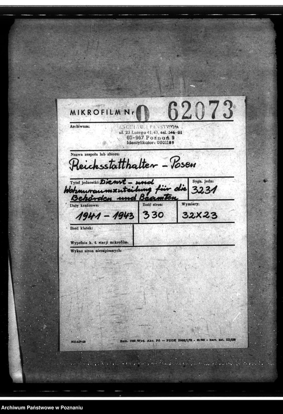 Obraz 2 z jednostki "Dienst- und Wohnraumzuteilung für die Behörden und Beamten"