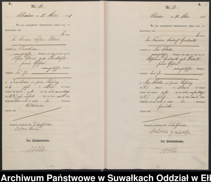 image.from.unit.number "Geburts-Haupt-Register des Königlich Preussischen Standes-Amtes Schaden Kreis Sensburg"